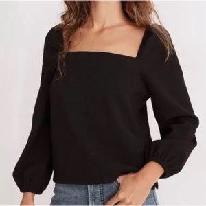 Madewell Crepe Square-Neck Puff-Sleeve Top